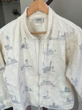 Vintage Artisan Cream Zip-Front Lighthouse Jacket